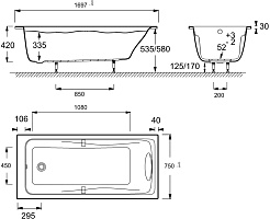 Jacob Delafon Акриловая ванна Odeon Up 170x75 E5EN2210RU-00 с гидромассажем – фотография-2